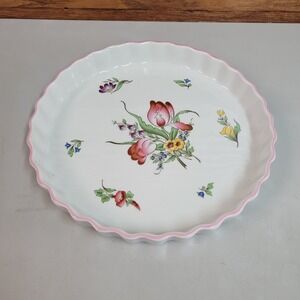 Spode Marlborough Sprays Oven‎ to Tableware Tart Quiche Pie Dish Floral Pink Rim